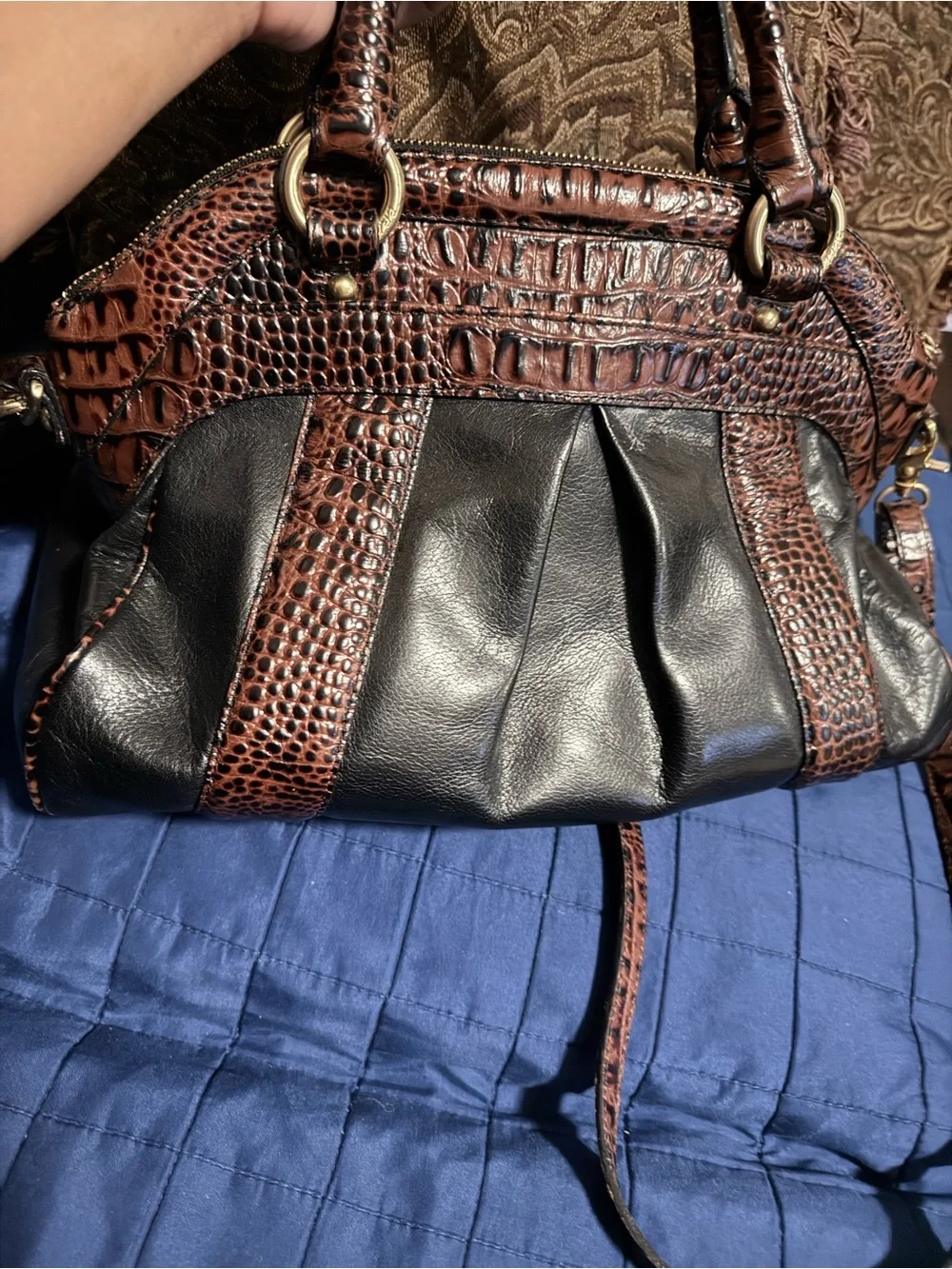 Brahmin Two-Tone Brown Croc-Accent Leather Satchel